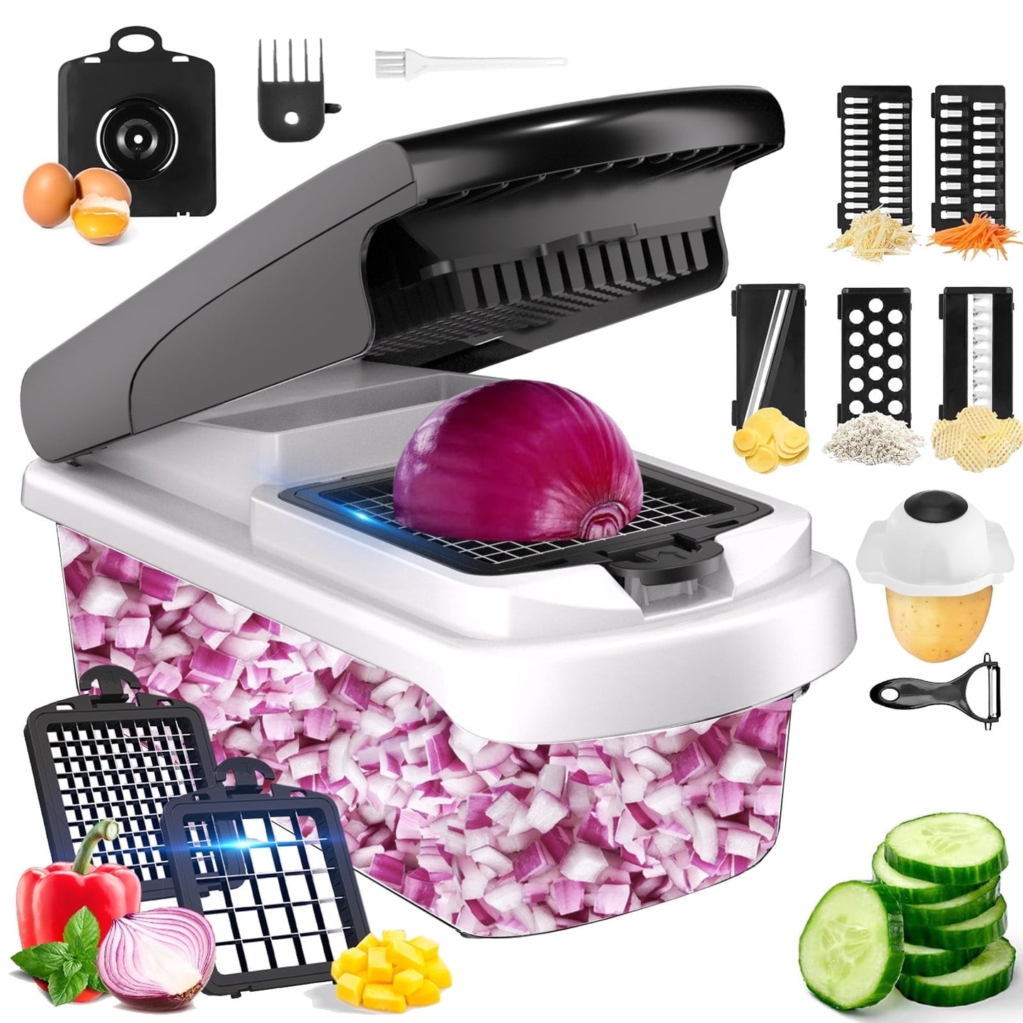 Groentesnijder 15-in-1, Multifunctionele Voedselsnijder en Hakker