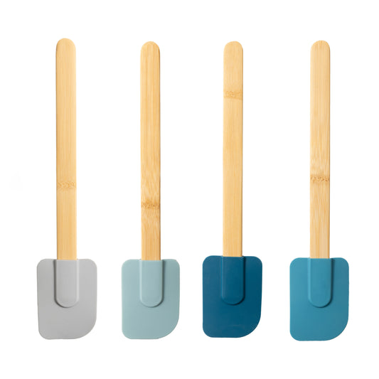 Siliconen Spatels Set 4-Delig met Bamboe Handvat, Blauw