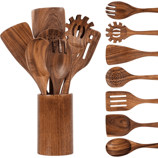Houten Kooklepels 8-Stuks, Dik Natuurlijk Houten Keukengerei